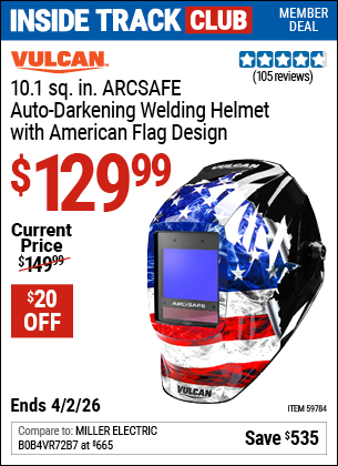 www.hfqpdb.com - VULCAN 10.1 SQ. IN. ARCSAFE AUTO-DARKENING WELDING HELMET WITH AMERICAN FLAG DESIGN Lot No. 59784