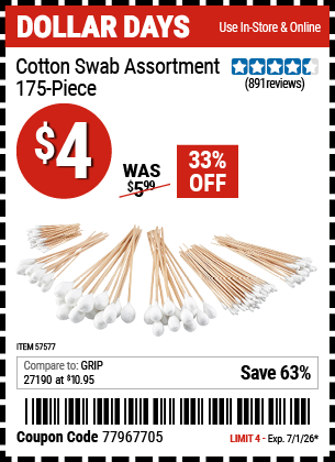 www.hfqpdb.com - COTTON SWAB ASSORTMENT, 175-PIECE Lot No. 57577