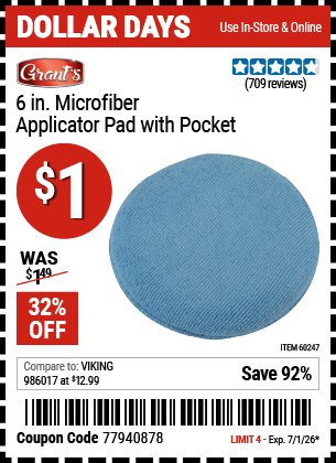www.hfqpdb.com - GRANT'S 6 IN. MICROFIBER APPLICATOR PAD WITH POCKET Lot No. 60247