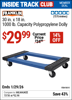 www.hfqpdb.com - FRANKLIN 30 IN. X 18 IN., 1000 LB. CAPACITY POLYPROPYLENE DOLLY Lot No. 58315
