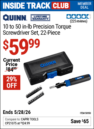 www.hfqpdb.com - QUINN 10 TO 50 IN-LB PRECISION TORQUE SCREWDRIVER SET, 22-PIECE Lot No. 58950