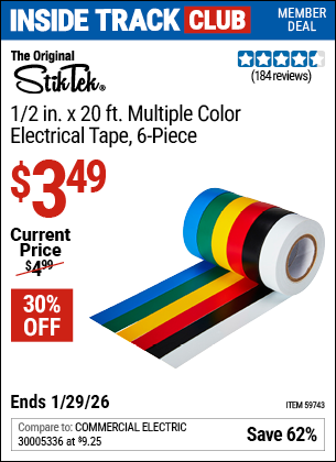 www.hfqpdb.com - STIKTEK 1/2 IN. X 20 FT. MULTIPLE COLOR ELECTRICAL TAPE, 6-PIECE Lot No. 59743