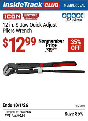 www.hfqpdb.com - ICON 12 IN. S-JAW QUICK-ADJUST PLIERS WRENCH Lot No. 59838