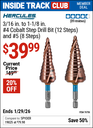 www.hfqpdb.com - HERCULES 3/16 IN. TO 1-1/8 IN. #4 COBALT STEP DRILL BIT (12-STEPS) AND #5 (8-STEPS) Lot No. 70758