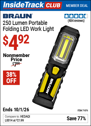 www.hfqpdb.com - BRAUN 250 LUMEN PORTABLE FOLDING LED WORK LIGHT Lot No. 71076