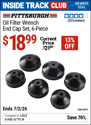 www.hfqpdb.com - PITTSBURGH OIL FILTER WRENCH END CAP SET, 6-PIECE Lot No. 59679