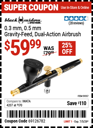 www.hfqpdb.com - BLACK WIDOW BY SPECTRUM 0.3 MM, 0.5 MM GRAVITY-FEED, DUAL-ACTION AIRBRUSH Lot No. 59557