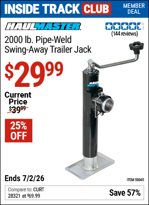 www.hfqpdb.com - HAUL-MASTER 2000 LB. PIPE-WELD SWING-AWAY TRAILER JACK Lot No. 58045