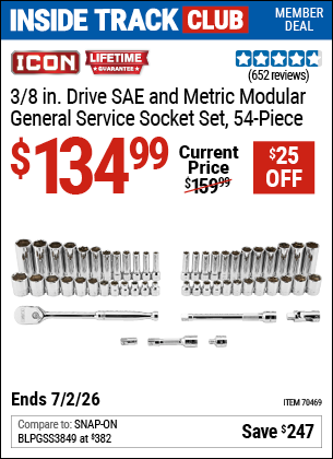 www.hfqpdb.com - ICON 3/8 IN. DRIVE SAE AND METRIC MODULAR GENERAL SERVICE SOCKET SET, 54-PIECE Lot No. 70469