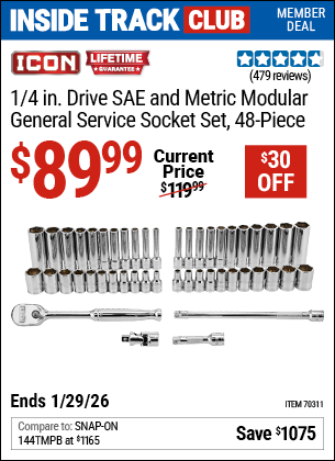 www.hfqpdb.com - ICON 1/4 IN. DRIVE SAE AND METRIC MODULAR GENERAL SERVICE SOCKET SET, 48-PIECE Lot No. 70311