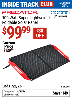 www.hfqpdb.com - PREDATOR 100 WATT SUPER LIGHTWEIGHT FOLDABLE SOLAR PANEL Lot No. 70474
