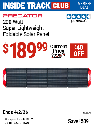 www.hfqpdb.com - PREDATOR 200 WATT SUPER LIGHTWEIGHT FOLDABLE SOLAR PANEL Lot No. 70477
