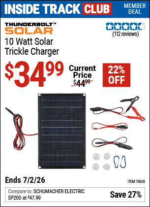 www.hfqpdb.com - THUNDERBOLT SOLAR 10 WATT SOLAR TRICKLE CHARGER Lot No. 70830