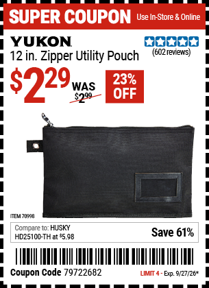 www.hfqpdb.com - YUKON 12 IN. ZIPPER UTILITY POUCH Lot No. 70998