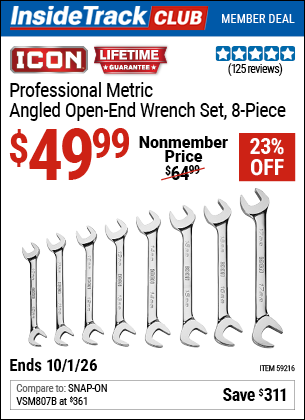 www.hfqpdb.com - ICON PROFESSIONAL ANGLED OPEN-END WRENCH SET, 8-PIECE Lot No. 59216/59214