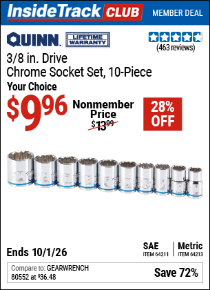 www.hfqpdb.com - QUINN 3/8 IN. DRIVE CHROME SOCKET SET, 10-PIECE Lot No. 64211/64213