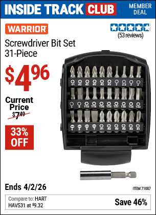 www.hfqpdb.com - WARRIOR SCREWDRIVER BIT SET, 31-PIECE Lot No. 71087