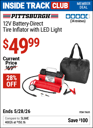 www.hfqpdb.com - PITTSBURGH 12V BATTERY-DIRECT TIRE INFLATOR WITH LED LIGHT Lot No. 70635