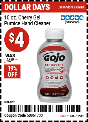 www.hfqpdb.com - GOJO 10 OZ. CHERRY GEL PUMICE HAND CLEANER Lot No. 73227