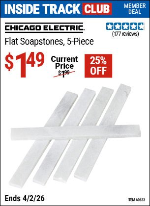 www.hfqpdb.com - CHICAGO ELECTRIC FLAT SOAP STONES, 5-PIECE Lot No. 60633