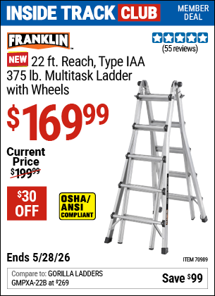 www.hfqpdb.com - FRANKLIN 22 FT. REACH, TYPE IAA, 375 LB. MULTITASK LADDER WITH WHEELS Lot No. 70989