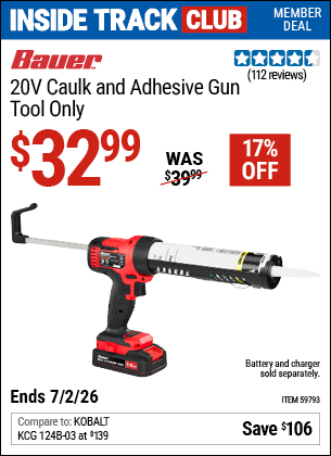 www.hfqpdb.com - BAUER 20V CAULK AND ADHESIVE GUN &ndash; TOOL ONLY Lot No. 59793