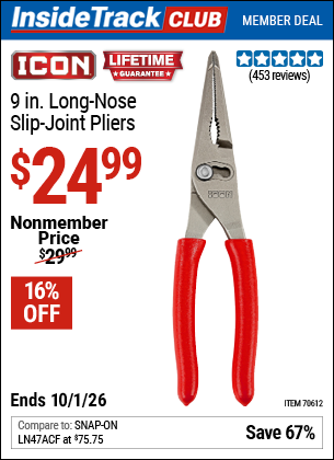www.hfqpdb.com - ICON 9 IN. LONG-NOSE SLIP-JOINT PLIERS Lot No. 70612