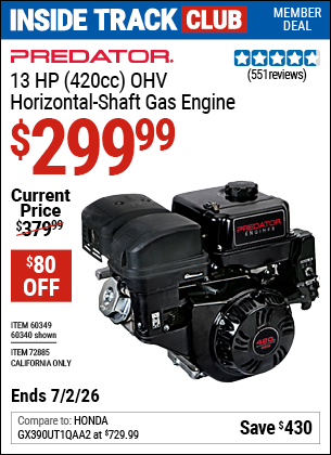 www.hfqpdb.com - PREDATOR 13 HP (420CC) OHV HORIZONTAL-SHAFT GAS ENGINE Lot No. 60340/60349/72885