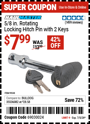 www.hfqpdb.com - HAUL-MASTER 5/8 IN. ROTATING LOCKING HITCH PIN WITH 2 KEYS Lot No. 99548