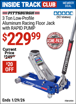 www.hfqpdb.com - PITTSBURGH 3 TON LOW-PROFILE ALUMINUM RACING FLOOR JACK WITH RAPID PUMP Lot No. 64544/64834