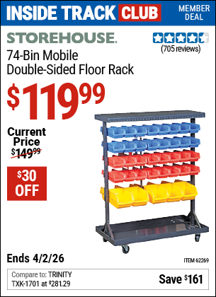 www.hfqpdb.com - STOREHOUSE 74-BIN MOBILE DOUBLE-SIDED FLOOR RACK Lot No. 62269/95551