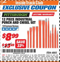 Harbor Freight ITC Coupon PITTSBURGH PUNCH AND CHISEL SET, 12-PIECE Lot No. 4885 Expired: 1/31/19 - $8.99
