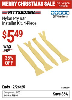 Harbor Freight Coupon PITTSBURGH NYLON PRY BAR INSTALLER KIT, 4-PIECE Lot No. 63594 Expired: 12/26/25 - $5.49