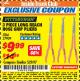 Harbor Freight ITC Coupon PITTSBURGH LONG-REACH HOSE GRIP PLIERS, 3-PIECE Lot No. 37909 Expired: 10/31/17 - $9.99