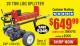 Harbor Freight Coupon PREDATOR 20 TON, 212CC LOG SPLITTER Lot No. 61594 Expired: 12/31/15 - $649.99