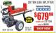 Harbor Freight Coupon PREDATOR 20 TON, 212CC LOG SPLITTER Lot No. 61594 Expired: 1/31/16 - $679.99