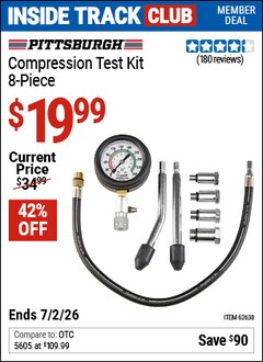 Harbor Freight ITC Coupon PITTSBURGH COMPRESSION TEST KIT, 8-PIECE Lot No. 62638 Dates Valid: 12/31/69 - 7/2/26 - $19.99
