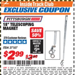 Harbor Freight ITC Coupon PITTSBURGH 18 IN. TELESCOPING MAGNETIC PICKUP TOOL, 1.25 LB. CAPACITY Lot No. 37187 Expired: 1/31/19 - $2.99