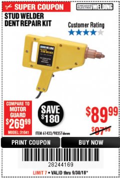 Harbor Freight Coupon CHICAGO ELECTRIC STUD WELDER DENT REPAIR KIT Lot No. 61433 Expired: 9/30/18 - $89.99