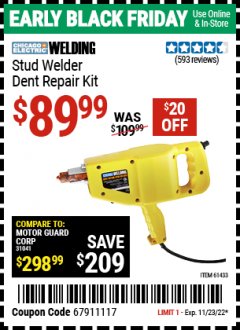 Harbor Freight Coupon CHICAGO ELECTRIC STUD WELDER DENT REPAIR KIT Lot No. 61433 Expired: 11/23/22 - $89.99
