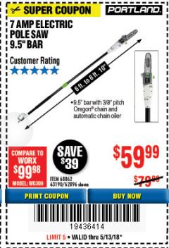 Harbor Freight Coupon PORTLAND 6.5 AMP, 9.5 IN. ELECTRIC POLE SAW Lot No. 56808/62896/63190 Expired: 5/13/18 - $59.99
