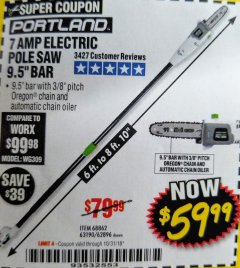 Harbor Freight Coupon PORTLAND 6.5 AMP, 9.5 IN. ELECTRIC POLE SAW Lot No. 56808/62896/63190 Expired: 10/31/18 - $59.99