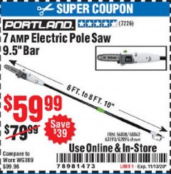 Harbor Freight Coupon PORTLAND 6.5 AMP, 9.5 IN. ELECTRIC POLE SAW Lot No. 56808/62896/63190 Expired: 11/13/20 - $59.99