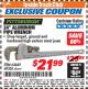 Harbor Freight ITC Coupon PITTSBURGH 24 IN. ALUMINUM PIPE WRENCH Lot No. 63649 Expired: 12/31/17 - $21.99