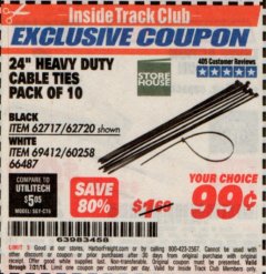Harbor Freight ITC Coupon STOREHOUSE 24 IN. CABLE TIES, 10-PACK Lot No. 62720/66487 Expired: 7/31/19 - $0.99