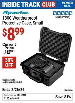Harbor Freight ITC Coupon APACHE 1800 WEATHERPROOF PROTECTIVE CASE, SMALL, BLACK Lot No. 64550 Expired: 2/26/26 - $8.99