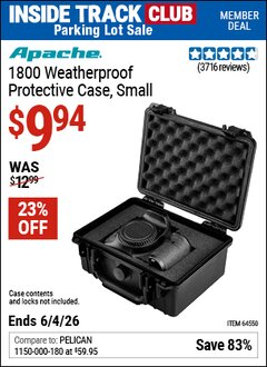 Harbor Freight ITC Coupon APACHE 1800 WEATHERPROOF PROTECTIVE CASE, SMALL, BLACK Lot No. 64550 Expired: 6/4/26 - $9.94
