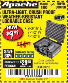 Harbor Freight Coupon APACHE 1800 WEATHERPROOF PROTECTIVE CASE, SMALL, BLACK Lot No. 64550 Expired: 8/19/18 - $9.99