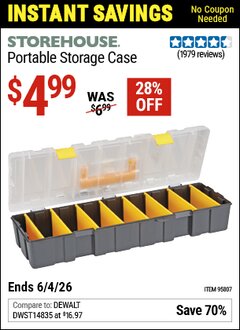 Harbor Freight Coupon STOREHOUSE PORTABLE STORAGE CASE Lot No. 95807 Valid Thru: 6/4/26 - $4.99