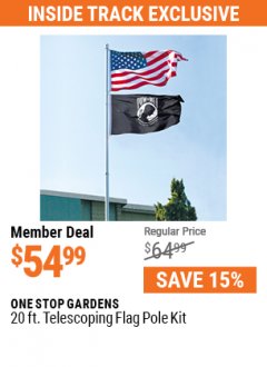 Harbor Freight ITC Coupon ONE STOP GARDENS 20 FT. TELESCOPING FLAG POLE KIT Lot No. 64344/95598/64342 Expired: 7/29/21 - $54.99